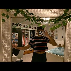 dark blue/red/white striped crop top